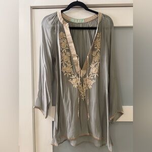 Kareena’s Silk Embroidered Women's Tunic in Gray Size M
